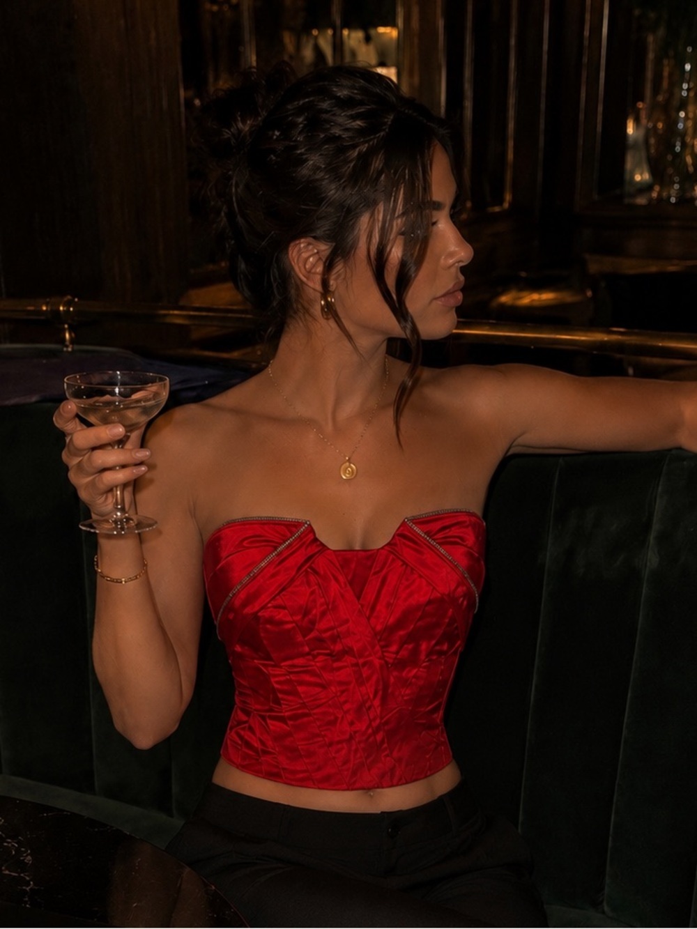 NWT Bebe Kaelyn Bustier Corset Top Red Satin Strapless XS Y2K